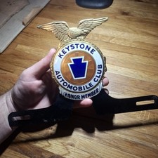 💥 NOS 💥 Vintage KEYSTONE AUTOMOBILE CLUB Porcelain LICENSE PLATE TOPPER picture
