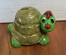Vintage Enesco Japan Anthropomorphic Turtle Coin Bank 1970s Ceramic 4