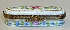 LIMOGES France PEINT MAIN Trinket Box-Rose Floral Ribbon & Bow *First Birthday* picture