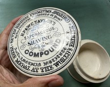 Antique 1800’s Taylor’s Shaving Worlds Fair 1851 Advertising Porcelain Jar picture