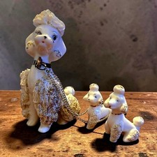 Vintage Lefton White Spaghetti Poodle Family Figurine Set Mom & 2 Pups C-5898 picture