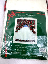 Vtg New Red Poinsettia Curtain Tier Valance Set 4 Pc Cotton 58