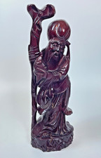 Vintage Chinese Shou Lao God of Longevity Hand Carved Wood Statue 12