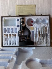 Vintage COC Stereo Eye Microscope 100X - 750X Kit in Original Wooden Box picture