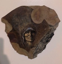 Vintage Norma Jean Signed Slate Stone Native American Art Chief Hector... picture