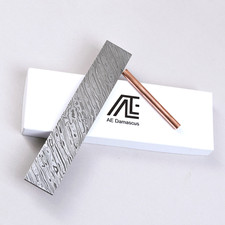 AE Damascus Steel Billet 8 inch - Firestorm Pattern with Mosaic Pin picture