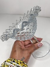Vintage Clear Hobnail Pedestal Compote Dish Ruffled Edge Glass Candy Bowl picture