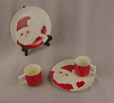 Vintage 1962 Holt Howard Santa Milk & Cookies Set 2 Plates 2 Mugs MCM Japan picture