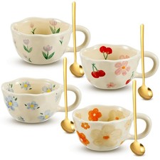 Vesici 4 Styles Cute Ceramic Flower Coffee Mug Set 8.5 oz Christmas Vintage A... picture