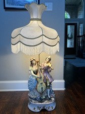 RARE EUC Large Vintage Capodimonte Porcelain Figural Lamp with beautiful shade  picture