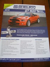 2010 SHELBY GT500 SUPER SNAKE - DOUBLE SIDED SALES SHEET / BROCHURE picture