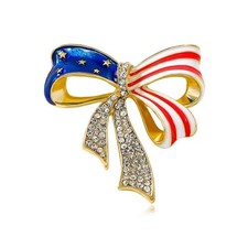American Flag Pin Rhinestone Bowknot USA Flag Brooch Pin Crystal Star bowknot picture