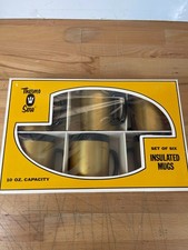 Vintage West Bend Thermo-Serv Gold & Black Mug cup set of 6 USA picture