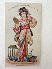Antique Burgess & Co Waterbury CT Trade Card Victorian Japanese Lady Kimono picture