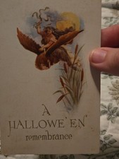 Gibson Halloween Postcard Witch /demon Riding Owl Slinging Snake  1912 Postmark. picture
