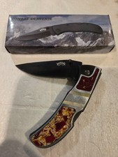 m.prater abd combat defense red turquoise and mother of pearl folding knife picture