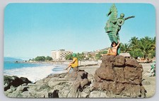 1986 Puerto Vallarta Mexico Playa Las Pilitas Sea-horse Statue Postcard VISTAC picture