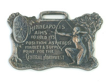 * AWESOME * Antique Adv. Watch Fob - MINNEAPOLIS PROMOTION - Female Archer picture