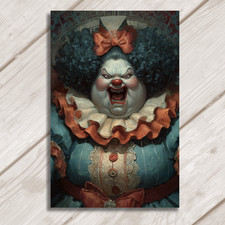 Postcard Creepy Clown Fat Lady Horror Eerie Circus Vintage Style Gothic Art 4x6 picture