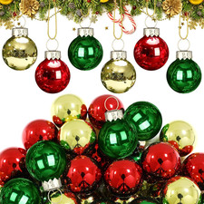 32 Pcs 1'' Mini Glass Christmas Ornament, Small Red Green Gold Balls picture