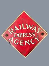 Antique Railway Express Agency REA Porcelain Sign 8” Railroad Baggage Wagon 1940 picture