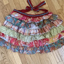 Vintage Ruffle Tier Half Apron Mixed Fabric Prints Boho Cottagecore Tie Back picture