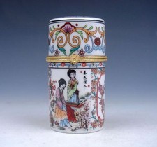 Famille-Rose Palace Lady Spring Painted Porcelain Toothpick Holder #110913B3 picture