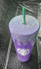 Starbucks Purple Rhinestone Drip Cold Cup Tumbler w/ Green Straw picture