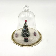 Clear Glass Cloche Bell Diorama Tree Presents Snow Christmas Ornament 5.5
