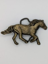  Vintage Solid Brass Horse Belt Buckle Cutout Running Stallion 4001 Patina 70s picture