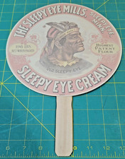 Vintage Sleepy Eye Flour & Barrett Merc Co Skidmore MO Advertising Hand Fan NOS picture