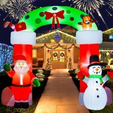 8.2ft Archway Inflatable Christmas Santa Claus & Snowman Decor LED Light Decor picture
