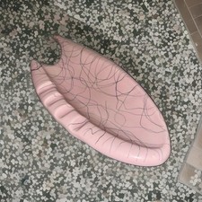 Vintage Shawnee Pottery 407 Ashtray Pink Black String Drip Atomic Boomerang MCM picture
