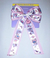 Easter Basket Pink Satin BOW with Butterflies, Crowns, Castles, Hearts - NEW picture