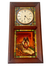 The Danbury Mint Miniature Schnauzer Stained Glass Wall Clock Christopher Nick picture