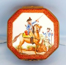 Vintage Limoges Porcelain Lidded Box French Napoleon Military Battle Scene  picture