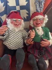 Vintage Rubber Arne Hasle Askim Norwegian Christmas Gnomes Elves Pair Doll 20” picture