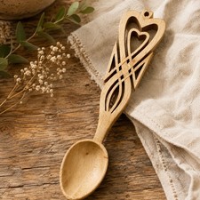 Vintage Welsh Love Spoon Hand Carved Celtic Hearts Knotwork Folk Art 10” Signed picture