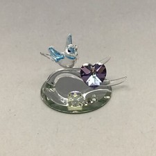 VTG Crystal Bird On Branch Purple Heart W/Mirror Miniature Figurine picture