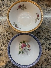 2 Vintage Japanese Lusterware Bowls Gold & Blue Edges Scalloped dish picture
