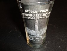 Circa 1900 Bernard Delaney Liquors Etched Shot Glass, Springfield, MA picture