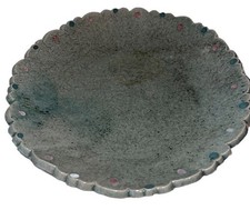 Nice Pottery Plate Bowl 12 Inch Turquoise Polkadots picture