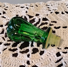 Empoli Green Glass Bottle Stopper w/ Plastic Ribbed Insert, Starburst Pattern picture