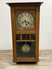 Antique E Ingraham Mission Oak Wall Clock Runs Strikes Pendulum Key c1910 picture