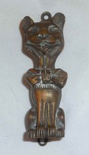 Vintage Cast Brass Doorknocker Unusual Fancy Cat Smiling and Wearing Bowtie picture