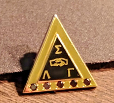 Vintage sigma Lambda Gamma Triangle Gold Tone Sorority Pin Stamped RARE MINT picture