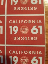 1961 California license plate registration YOM sticker. DMV. Car, truck picture