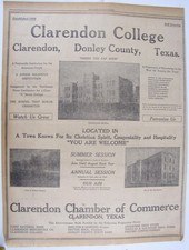 Vintage 1924 CLARENDON COLLEGE Texas LARGE Newspaper Print Ad picture