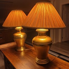 Impressive Pair Vintage Urn-Base Heavy Brass Table Lamps, Paul Henson? picture