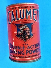 Vintage 1920s Calumet Baking Powder Tin 4oz Original Unopened Red Paper Label picture